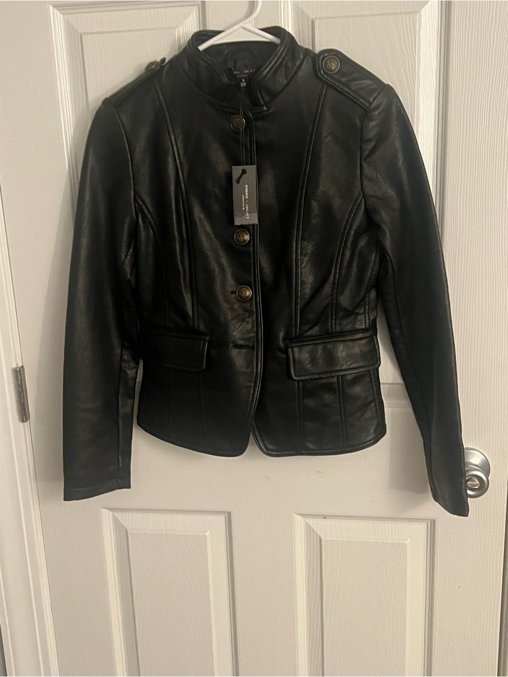Romeo & Juliet Couture Black Faux Leather Military-Style Jacket